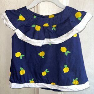 Janie and Jack Navy Blue/Lemon Design Girls Top Size 3